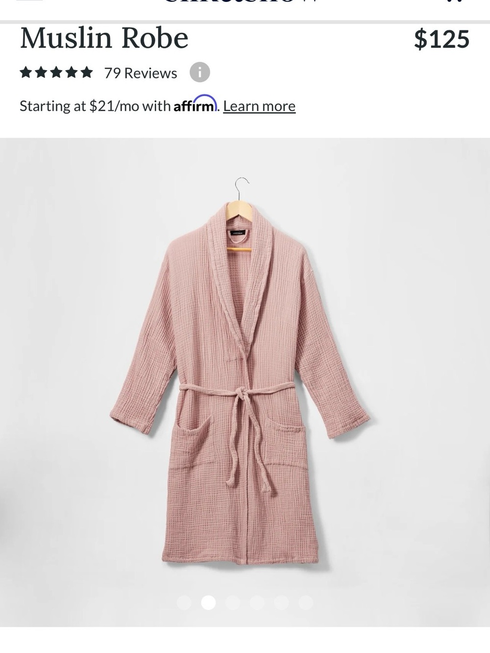 $141.25 Silk&Snow NWT 100% Organic Cotton Muslin Robe, Misty Rose, XS/S
